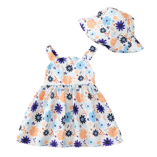 Baby Girl Clothes Summer Blue Dress Infant Boho Short Sleeve Dresses Floral Baby Outfit Baby Girl Gifts 3-6 Month Girl Clothes