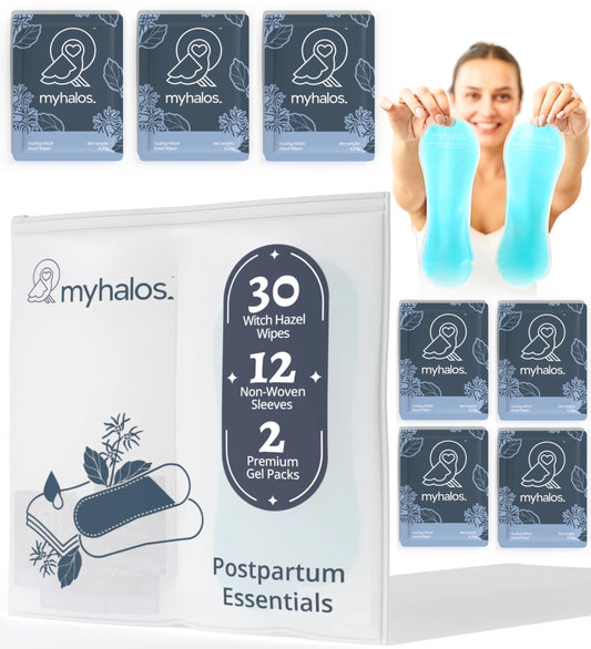 Kit Post-Partum 44 Pièces – Compresses Glacées Périnéales & Lingettes à l’Hamamélis – Soulagement pour Hémorroïdes, Accouchement & Césarienne