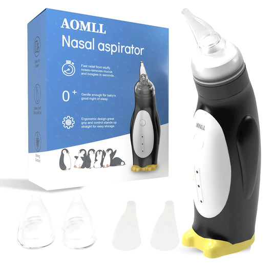 Mouche-bébé électrique pour bébé – Forme Pingouin | Embouts en Silicone, Rechargeable, 2 Niveaux d'Aspiration + Étui de Rangement